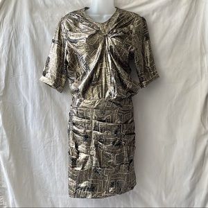 Isabel Marant for H&M Gold Silk Lamé Dress Sz 12